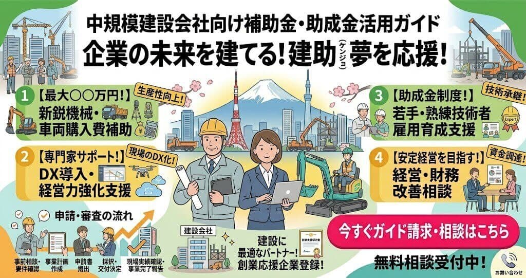 建設会社向け補助金・助成金活用ガイド｜新事業進出補助金・IT導入・ものづくり補助金