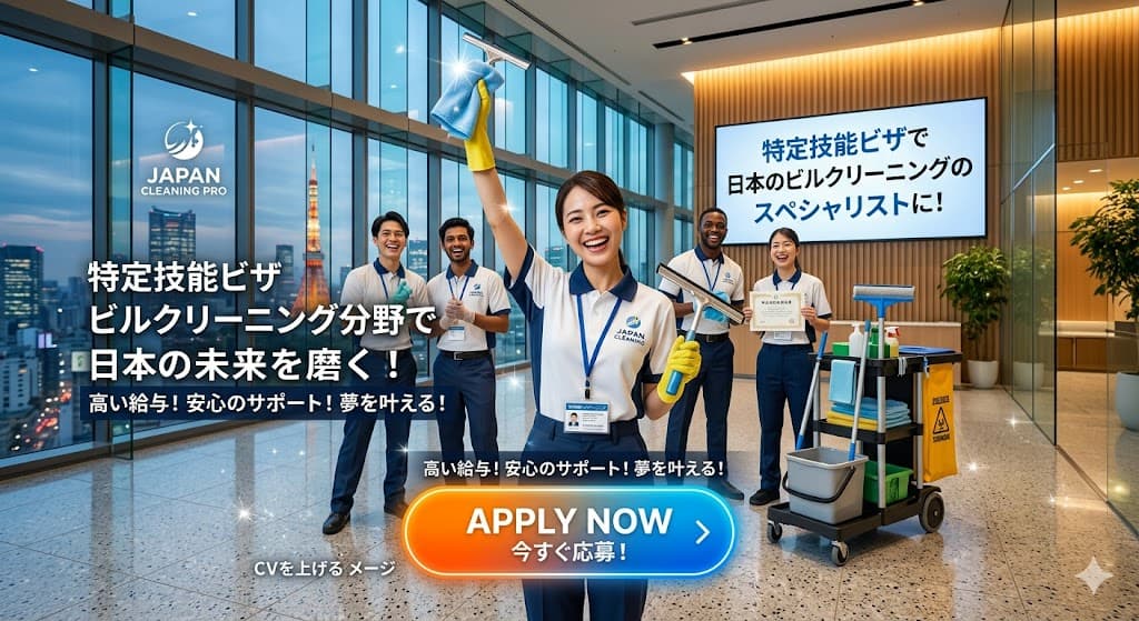 特定技能ビルクリーニング分野で外国人採用を進める東京の行政書士サポートイメージ