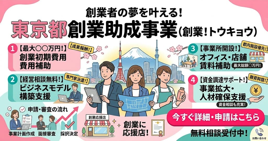 東京都創業助成事業|最大400万円・創業初期の賃借料・広告費・人件費を助成